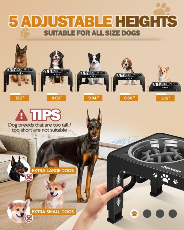 Jovrun Adjustable Dog Bowl Stand Stainless Steel Bowls-1