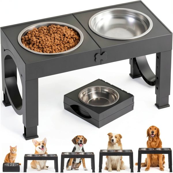 XiaZ Adjustable Dog Bowl Stand Stainless Steel Large Breed-0