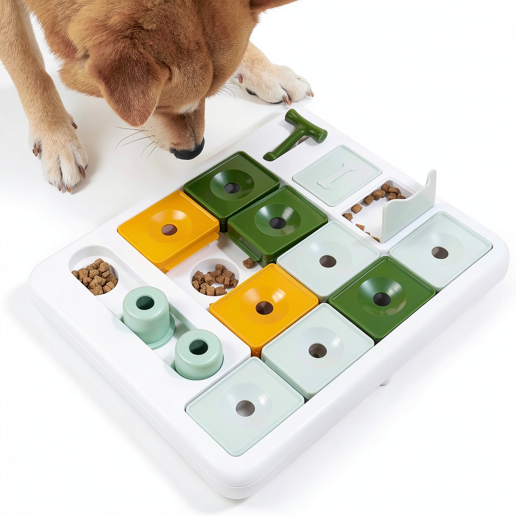 Barkwhiz slow feeder puzzle toy in use by a dog
