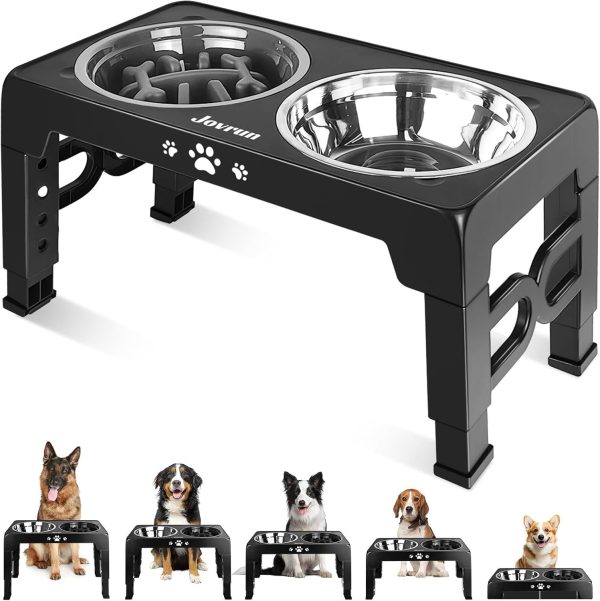 Jovrun Adjustable Dog Bowl Stand Stainless Steel Bowls-0