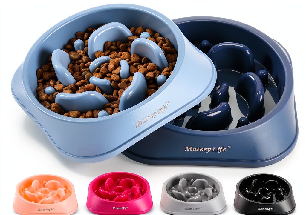 MateeyLife Slow Feeder Dog Bowl Puzzle Design Non Slip Base on a kitchen countertop