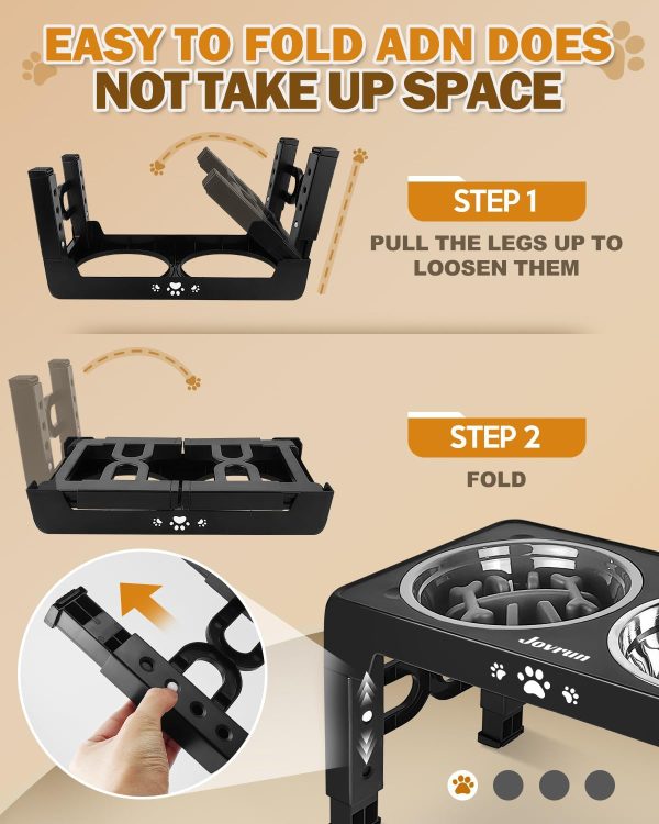 Jovrun Adjustable Dog Bowl Stand Stainless Steel Bowls-5