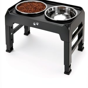 COMESOON Adjustable Dog Bowl Stand Stainless Steel Bowls-0