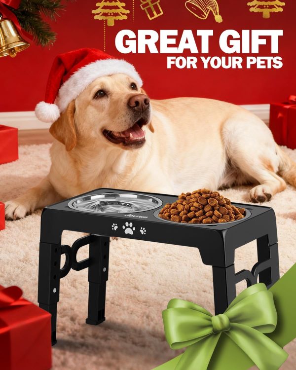 Jovrun Adjustable Dog Bowl Stand Stainless Steel Bowls-6
