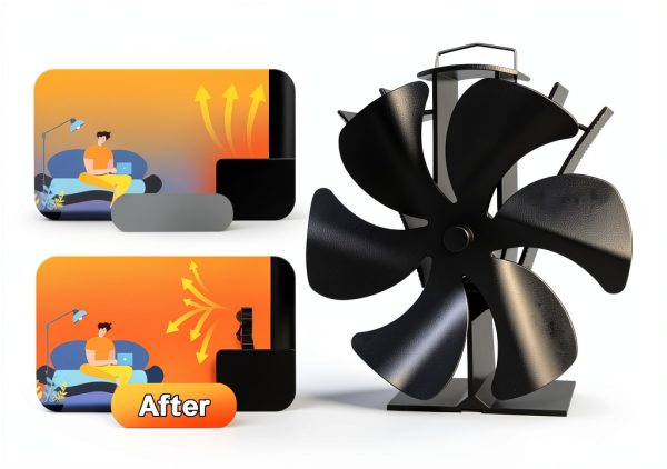 VODA Stove Fan Heat Powered 6 Blade Aluminum Black-1