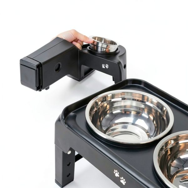 COMESOON Adjustable Dog Bowl Stand Stainless Steel Bowls-3