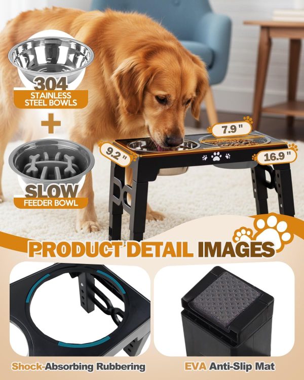 Jovrun Adjustable Dog Bowl Stand Stainless Steel Bowls-3