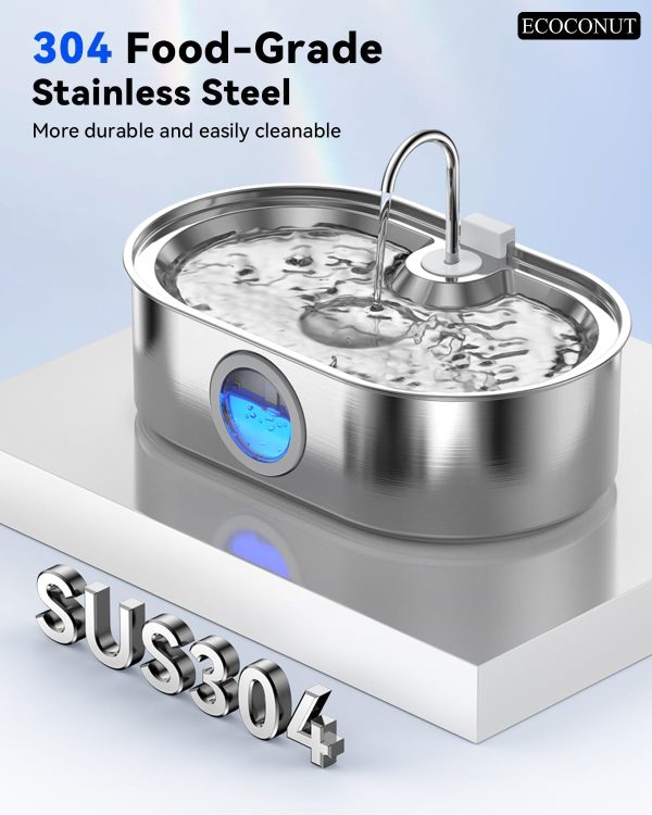 ECOCONUT Dog Water Fountain Stainless Steel Large Capacity-3