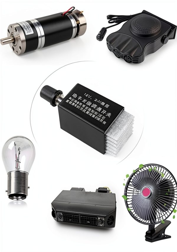 DC Motor Speed Controller Universal DC 12V 24V 10A Electronic Stepless Speed Regulator Switch for Car Truck Fan Heater Control-5